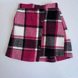 Shein Girls Ribbed Beret A-Line Skirt Size 9Y‎ Plaid Pink/Red/Black Fashion